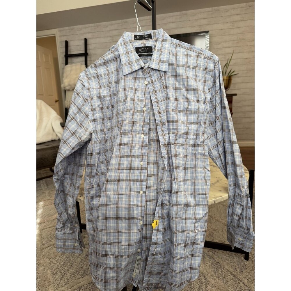 Nordstrom Smartcare Trim Fit  Wrinkle Free Cotton Dress Shirt Mens Size 34-35